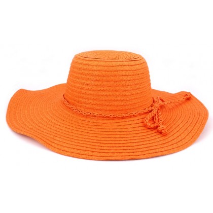 Hats – 12 PCS Wide Brim Hat - Straw Hat- Paper Straw Hat w/ Lace Band - Orange - HT-ST1160OR